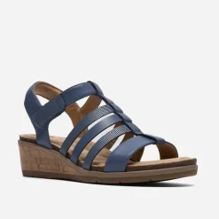 Clarks Damen Kacha Step Sandalen Denim Blue Leather