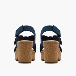 Clarks Damen Nerisa West Keilabsatz Sandalen Navy Nubuck