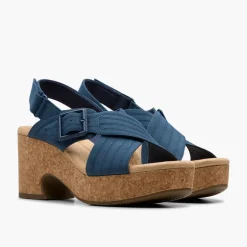Clarks Damen Nerisa West Keilabsatz Sandalen Navy Nubuck