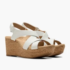 Clarks Damen Rosen Stil Keil Sandalen White Leather