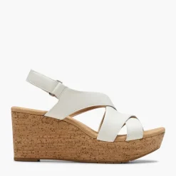 Clarks Damen Rosen Stil Keil Sandalen White Leather