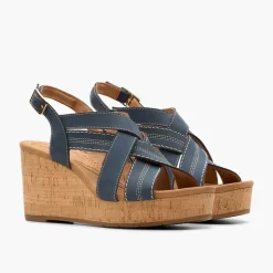 Clarks Damen Sabina Sling Back Keilabsatz Sandalen Navy Nubuck