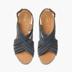 Clarks Damen Sabina Sling Back Keilabsatz Sandalen Navy Nubuck
