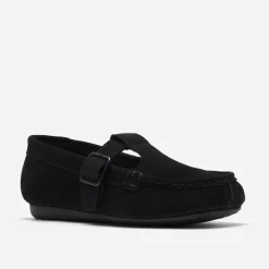 Clarks Damen T Bar Loafer mit Sommersprossen Black Suede