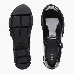 Clarks Damen Teala T Riemen Schuhe Black Patent