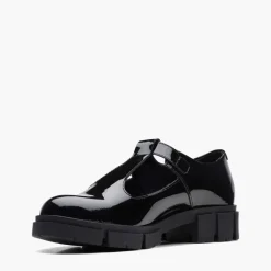 Clarks Damen Teala T Riemen Schuhe Black Patent