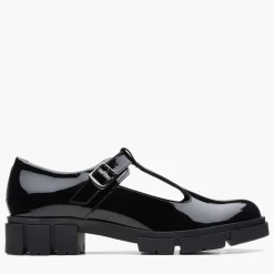 Clarks Damen Teala T Riemen Schuhe Black Patent