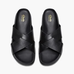 Clarks Herren Torford Kreuz Riemen Sandalen Black Leather