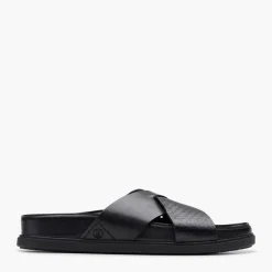 Clarks Herren Torford Kreuz Riemen Sandalen Black Leather
