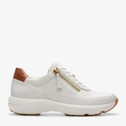 Clarks Premium Damen Tivoli Reisverschluss Seitlich Sneaker 1238 Off White Lea