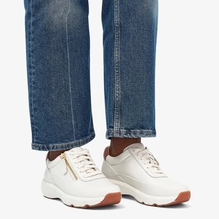 Clarks Premium Damen Tivoli Reisverschluss Seitlich Sneaker 1238 Off White Lea