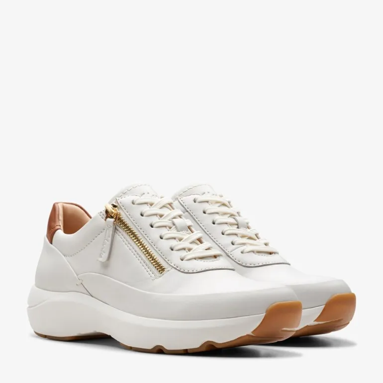 Clarks Premium Damen Tivoli Reisverschluss Seitlich Sneaker 1238 Off White Lea