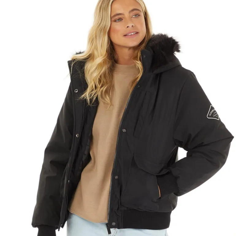 Closure London Damen Cropped Fur Parka Schwarz