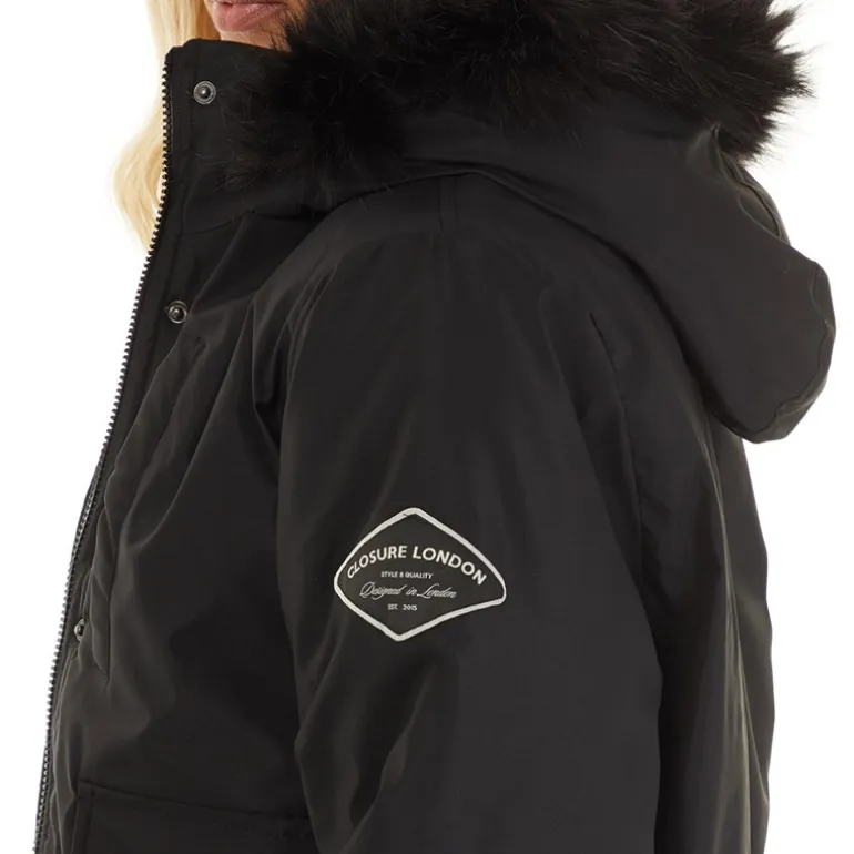 Closure London Damen Cropped Fur Parka Schwarz