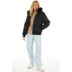 Closure London Damen Cropped Fur Parka Schwarz