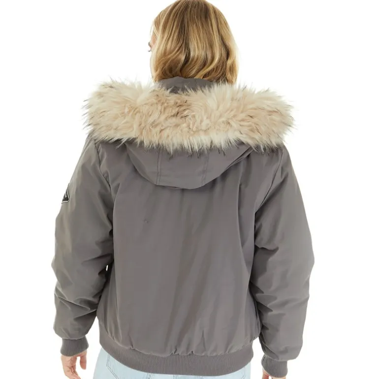 Closure London Damen Cropped Fur Parka Grau