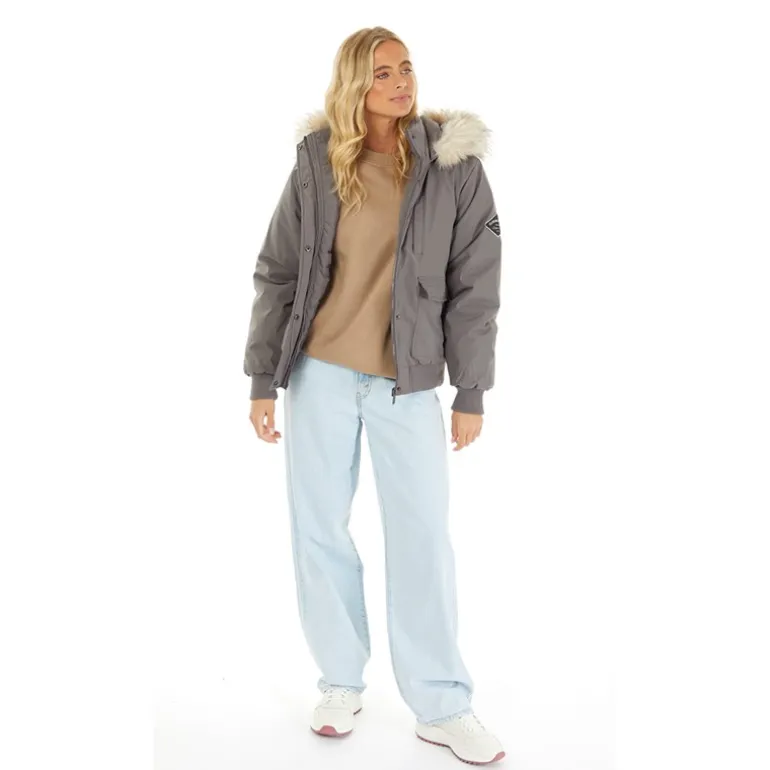 Closure London Damen Cropped Fur Parka Grau