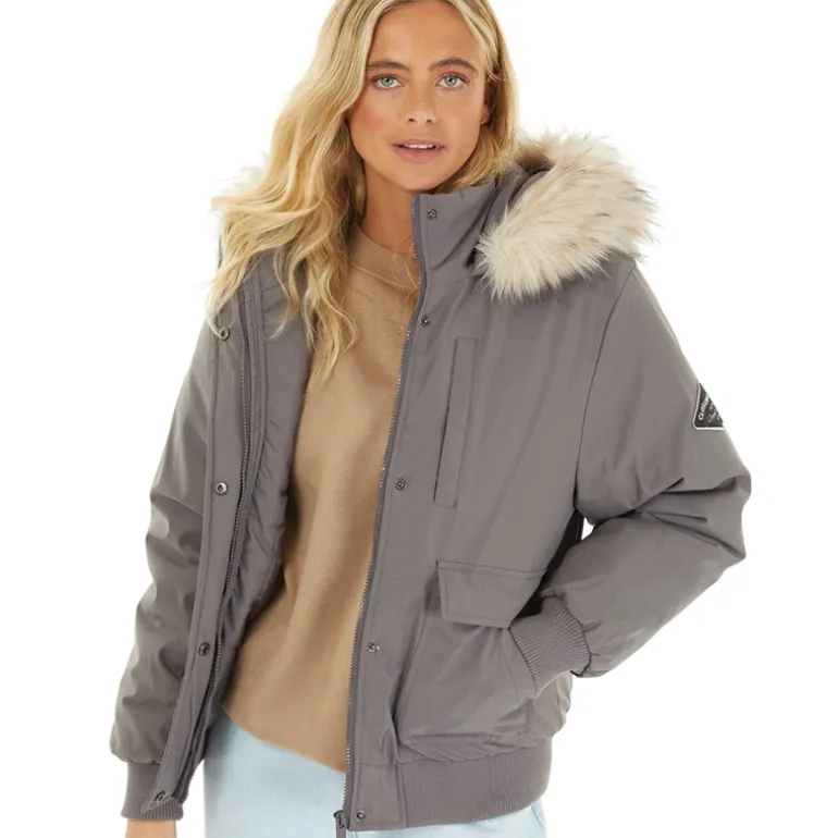 Closure London Damen Cropped Fur Parka Grau