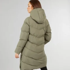 Closure London Damen langer Schlitz Saum Steppmantel Olive