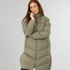 Closure London Damen langer Schlitz Saum Steppmantel Olive