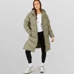 Closure London Damen langer Schlitz Saum Steppmantel Olive
