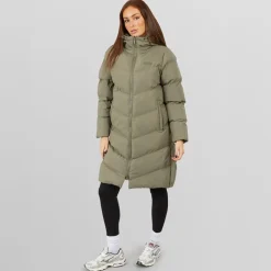 Closure London Damen langer Schlitz Saum Steppmantel Olive