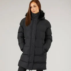 Closure London Damen Lang geschnittenen Kunstpelz Parka mit Kapuze Schwarz