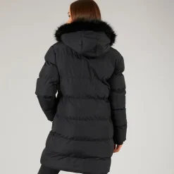 Closure London Damen Lang geschnittenen Kunstpelz Parka mit Kapuze Schwarz