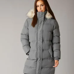 Closure London Damen Longline Kunstfell Parka Mit Kapuze Schiefergrau