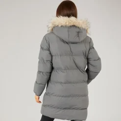 Closure London Damen Longline Kunstfell Parka Mit Kapuze Schiefergrau