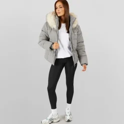 Closure London Damen verstellbare Taille Puffer mit Kunstpelz Kapuze Charcoal