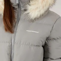 Closure London Damen verstellbare Taille Puffer mit Kunstpelz Kapuze Charcoal