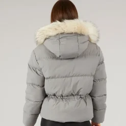 Closure London Damen verstellbare Taille Puffer mit Kunstpelz Kapuze Charcoal