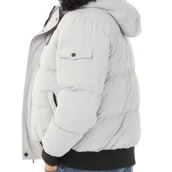 Closure London Herren Pelz Kapuze Kurz Steppjacke Eis Grau