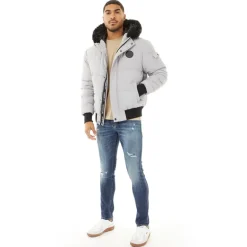 Closure London Herren Pelz Kapuze Kurz Steppjacke Eis Grau