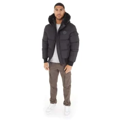 Closure London Herren Pelz Kapuze Steppjacke Schwarz