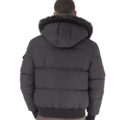 Closure London Herren Pelz Kapuze Steppjacke Schwarz
