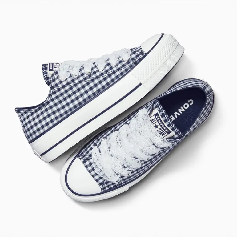 Converse Damen Chuck Taylor All Star Lift Platform Ox Gingham Turnschuhe Obsidian / Weiss / Vintage Weiss