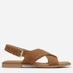 CPH Comfort Damen Kreuz Nieten Sandalen Camel