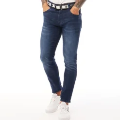 Crosshatch Herren Barbeck Jeans Slim Fit Dunkel Waschung