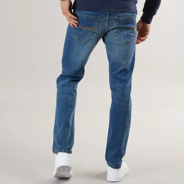 Crosshatch Herren Chas Straight Fit Jeans Mid Wash