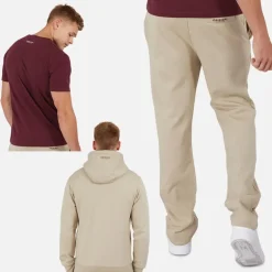 Crosshatch Herren Chemberry Hoodie T-Shirt Und Offener Saum Jogginghose Set Stein/Burgund