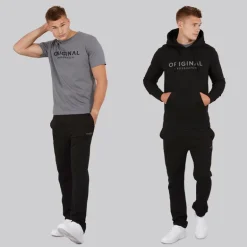 Crosshatch Herren Chemberry Hoodie T-Shirt und Jogginghose mit offenem Saum Set Schwarz / Anthrazit