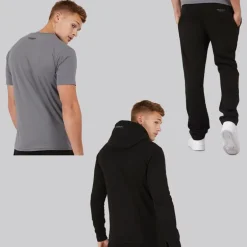 Crosshatch Herren Chemberry Hoodie T-Shirt und Jogginghose mit offenem Saum Set Schwarz / Anthrazit