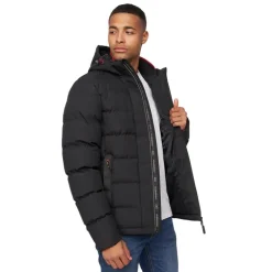 Crosshatch Herren Kampnew Geprägte Knopfleiste Jacke Schwarz