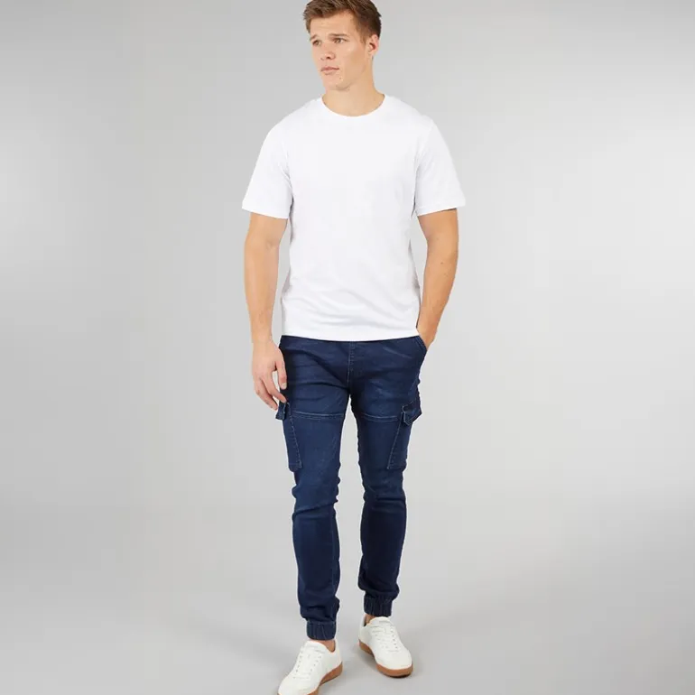 Crosshatch Herren Malimore Denim Cuffed Cargo Hose Dunkelblau