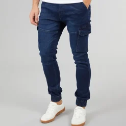 Crosshatch Herren Malimore Denim Cuffed Cargo Hose Dunkelblau