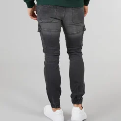 Crosshatch Herren Malimore Jeans Cuffed Cargo Hose gewaschen schwarz