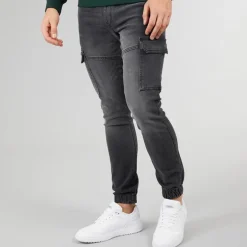 Crosshatch Herren Malimore Jeans Cuffed Cargo Hose gewaschen schwarz
