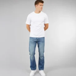 Crosshatch Herren Neue Baltimore Gürteljeans Gerade Jeans Hellwäsche